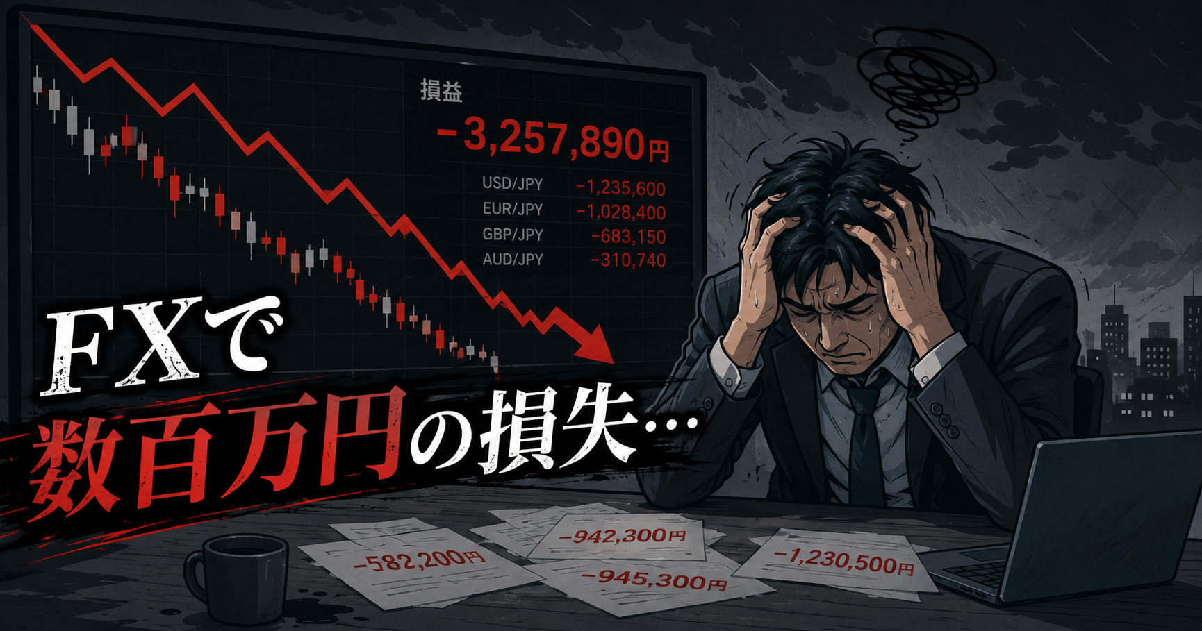 FXで数百万円の損失を経験したイメージ