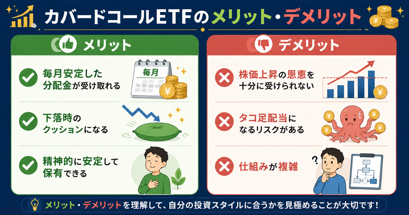 カバードコールETFのメリット・デメリット比較図