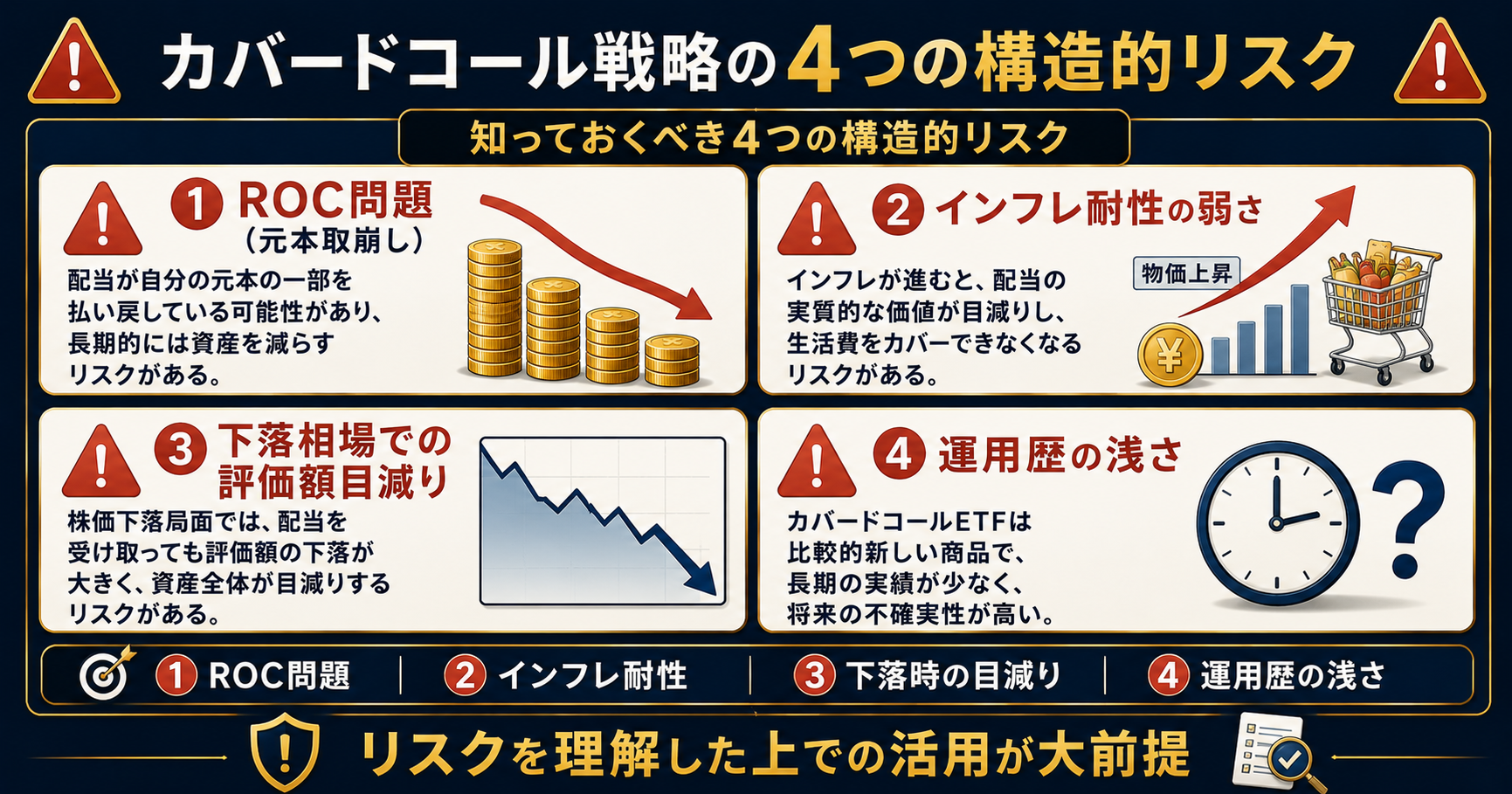 カバードコール戦略の4つの構造的リスク解説図