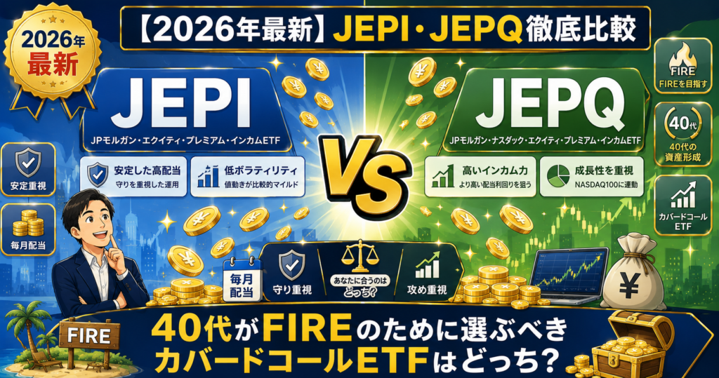 【2026年最新】JEPI・JEPQ徹底比較：40代がFIREのために選ぶべきカバードコールETFはどっち？