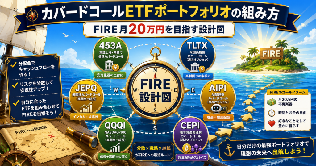 カバードコールETFポートフォリオの組み方：FIRE月20万円を目指す設計図