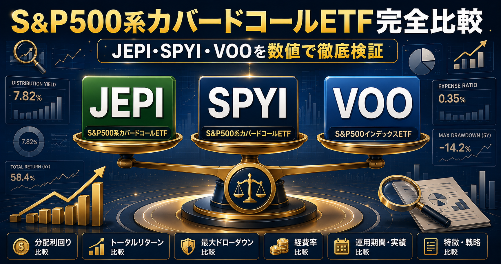 S&P500系カバードコールETF完全比較：JEPI・SPYI・VOOを数値で徹底検証