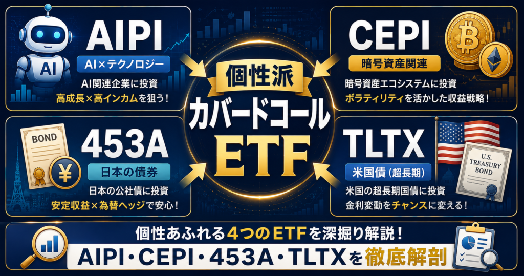 個性派カバードコールETF解説：AIPI・CEPI・453A・TLTXを徹底解剖