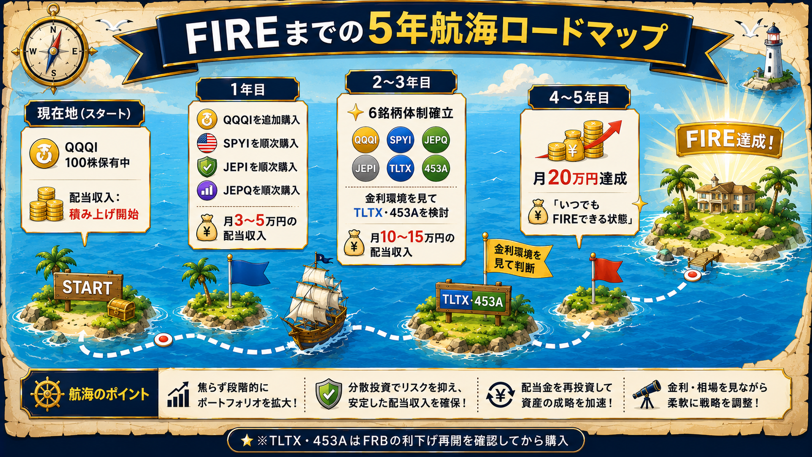 FIREまでの5年航海ロードマップ：月20万円配当収入達成への道
