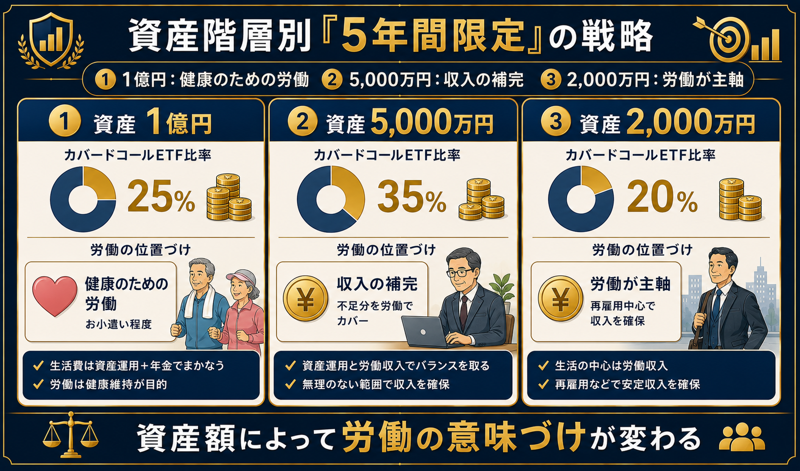 資産階層別5年間限定の戦略(1億円25%・5000万円35%・2000万円20%)