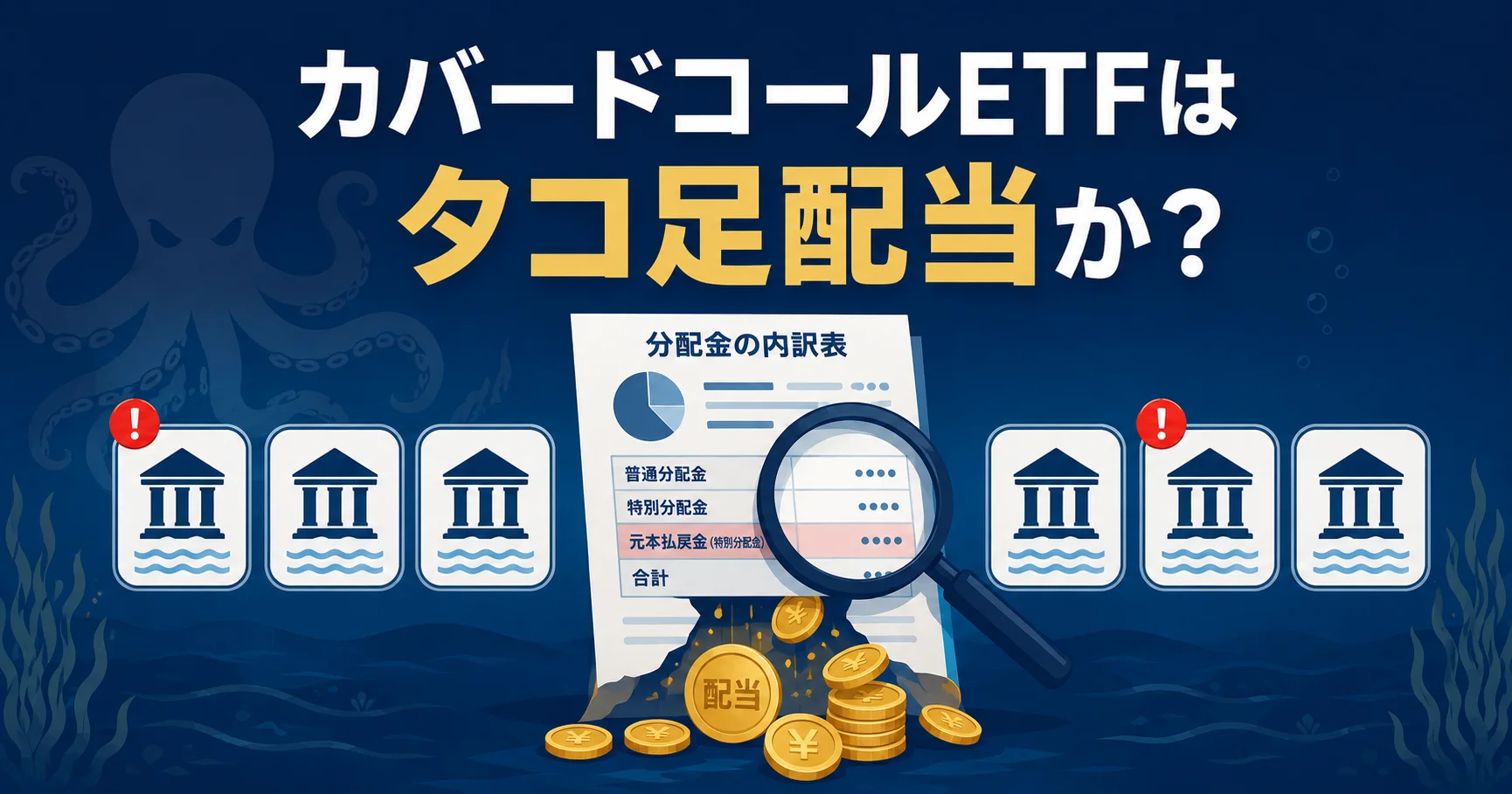 カバードコールETFはタコ足配当か（記事アイキャッチ）