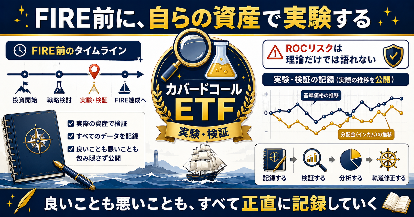 FIRE前に自らの資産でカバードコールETFを実験・検証する図